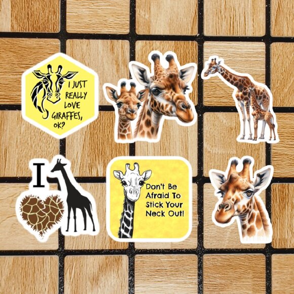 Animal Giraffe Sticker Pack of 6 Vinyl Stickers Waterproof Die Cut Sticker Set - Picture 1 of 4